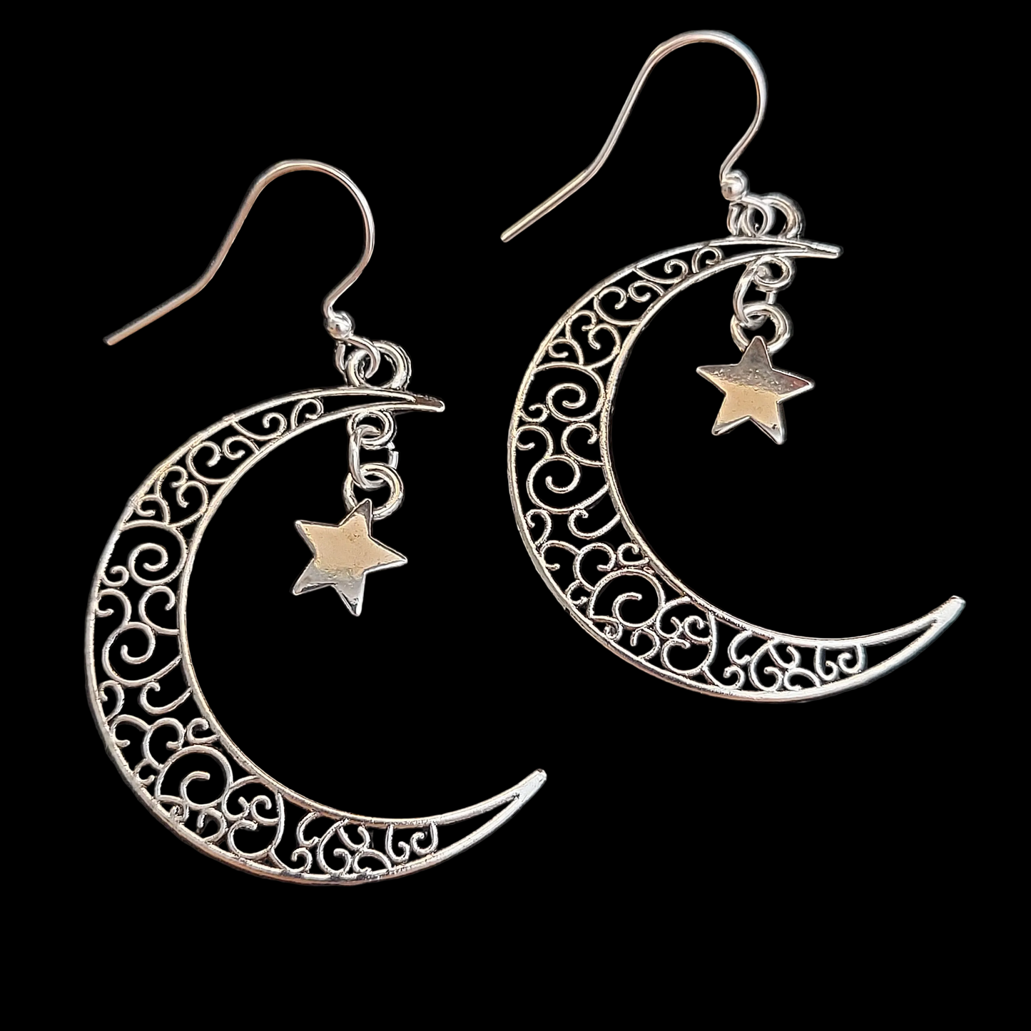 Crescent Moon and Star Earrings Silver