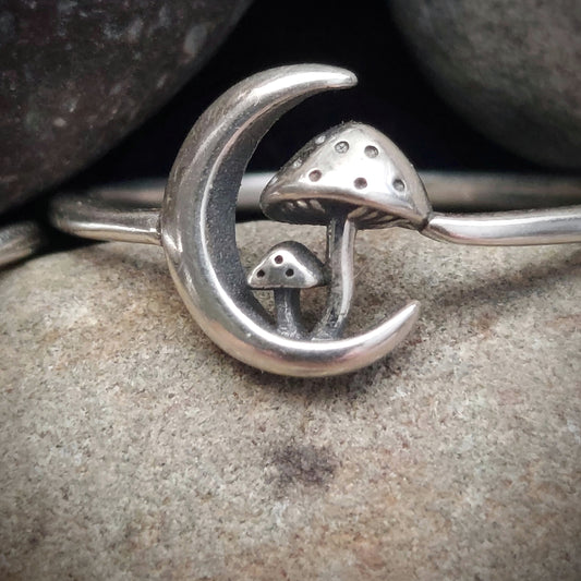 Sterling Silver Mushroom in Moon Ring
