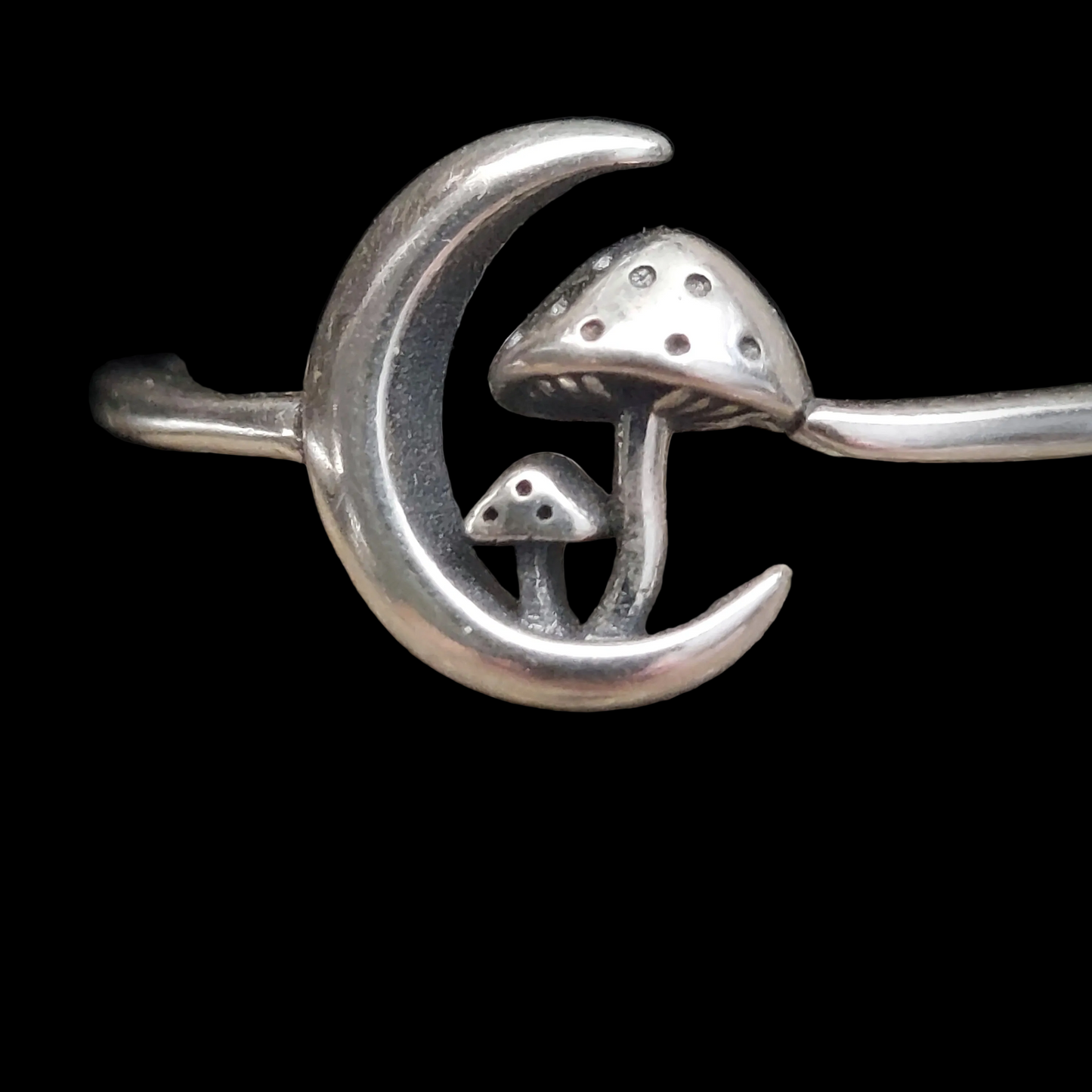 Sterling Silver Mushroom in Moon Ring