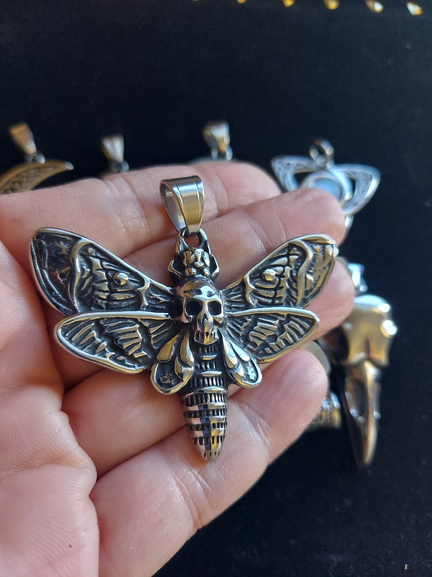 Death's Head Moth Steel Necklace