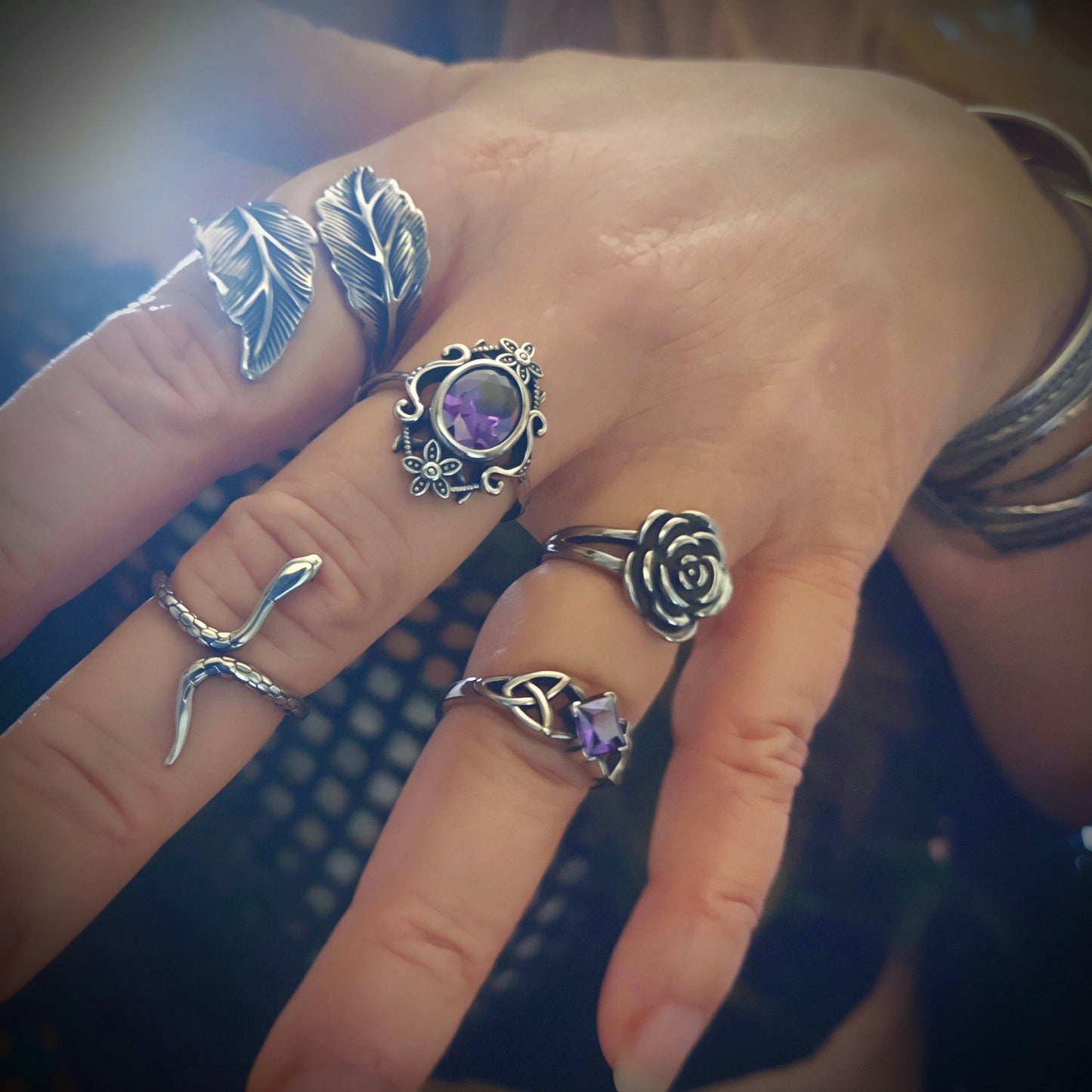 Floral Gothic Ring With Purple Zircon