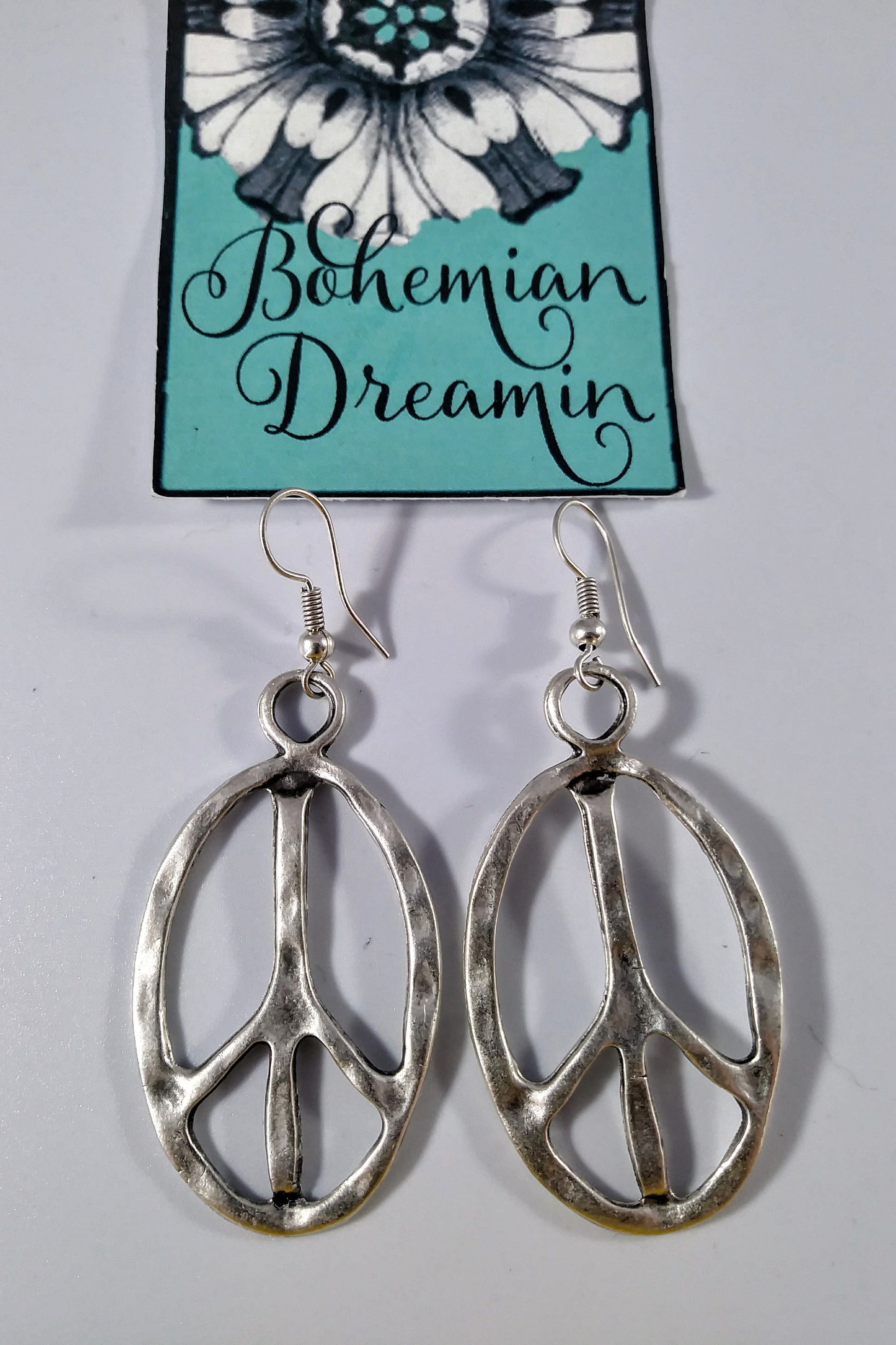 Boho Peace Sign earrings in bohemian hippie jewelry