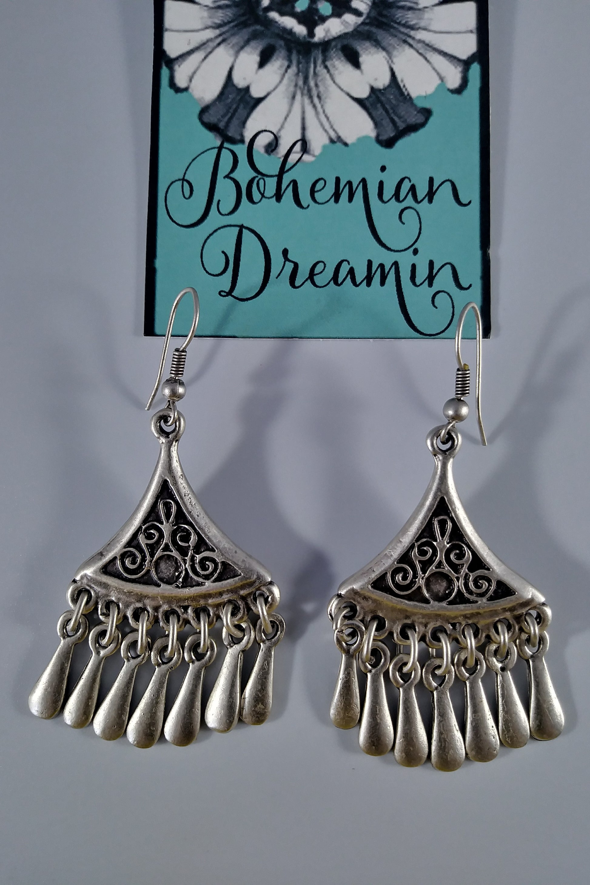 Boho silver earrings in bohemian jewelry