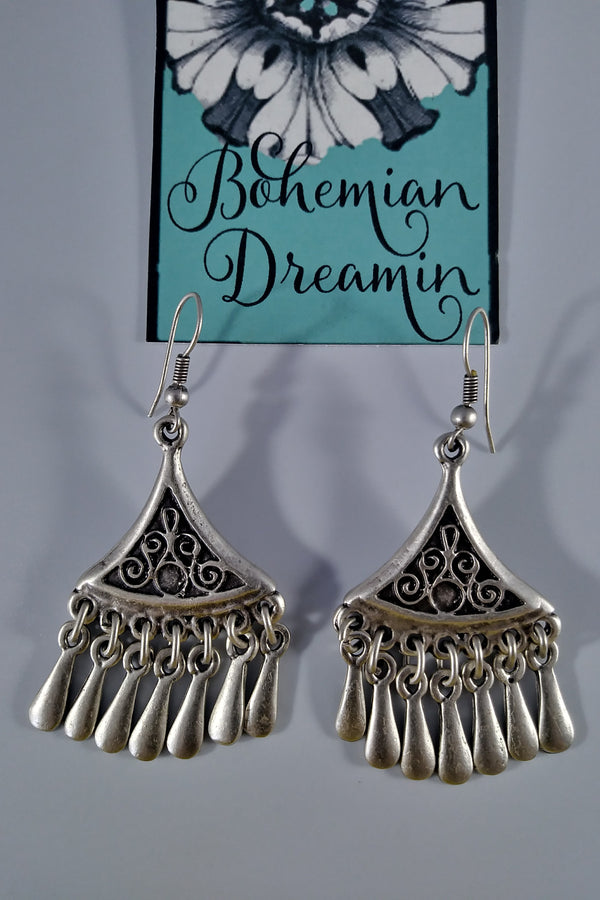 Boho silver earrings in bohemian jewelry