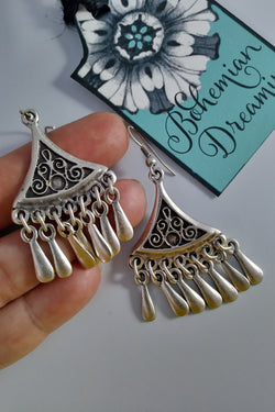 Boho silver earrings in bohemian jewelry