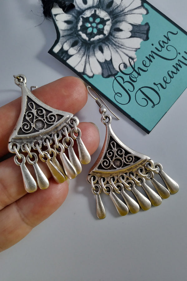 Boho silver earrings in bohemian jewelry