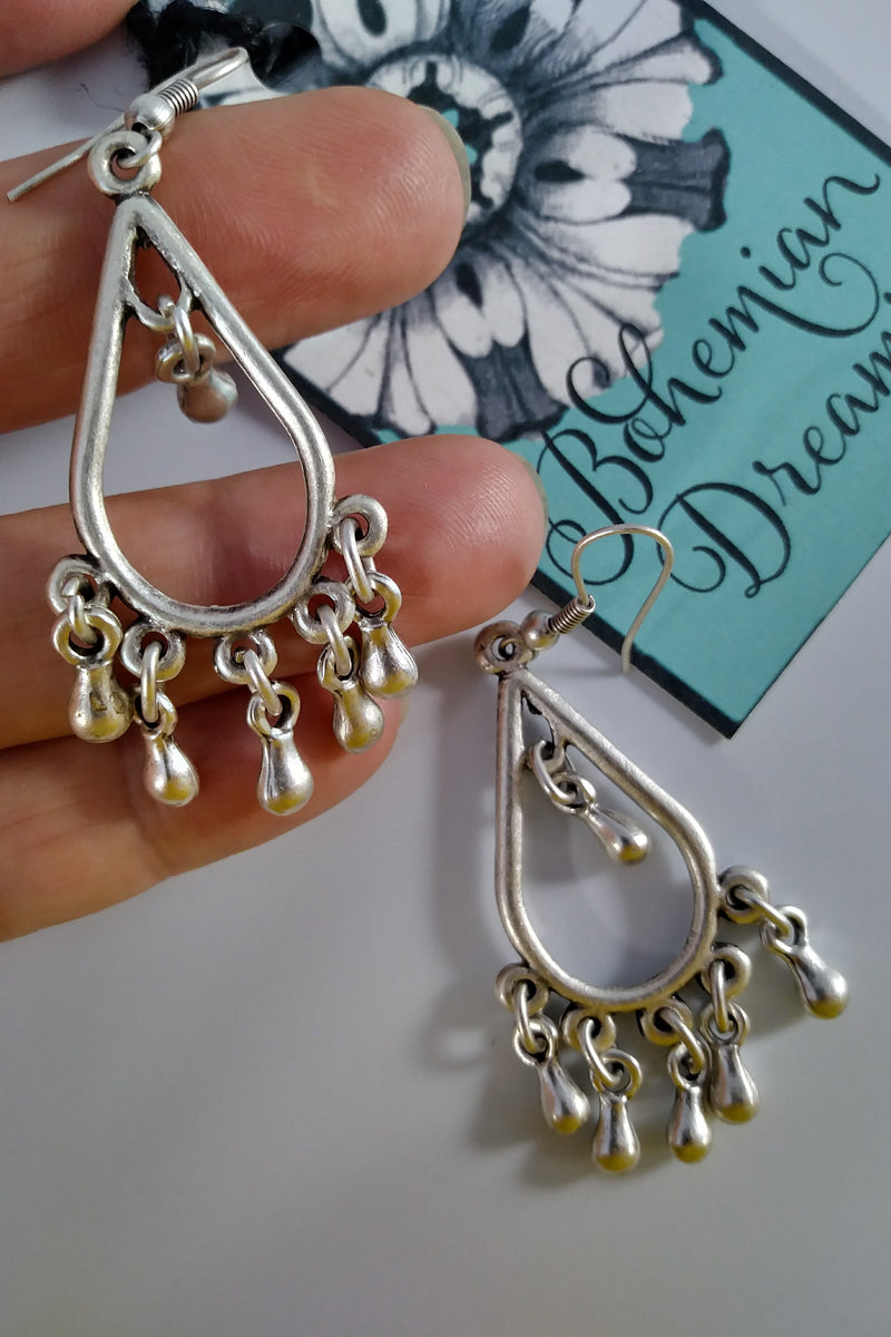 Boho silver earrings in bohemian jewelry