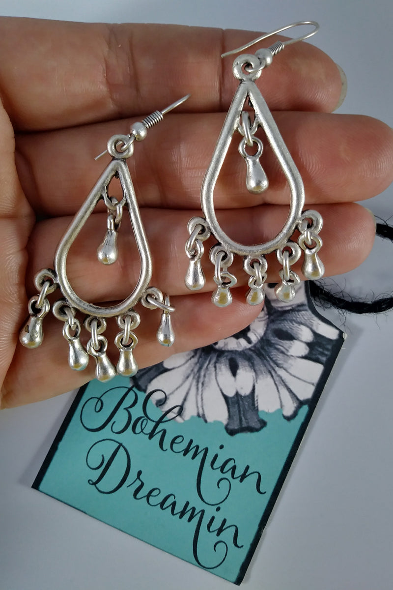 Boho silver earrings in bohemian jewelry