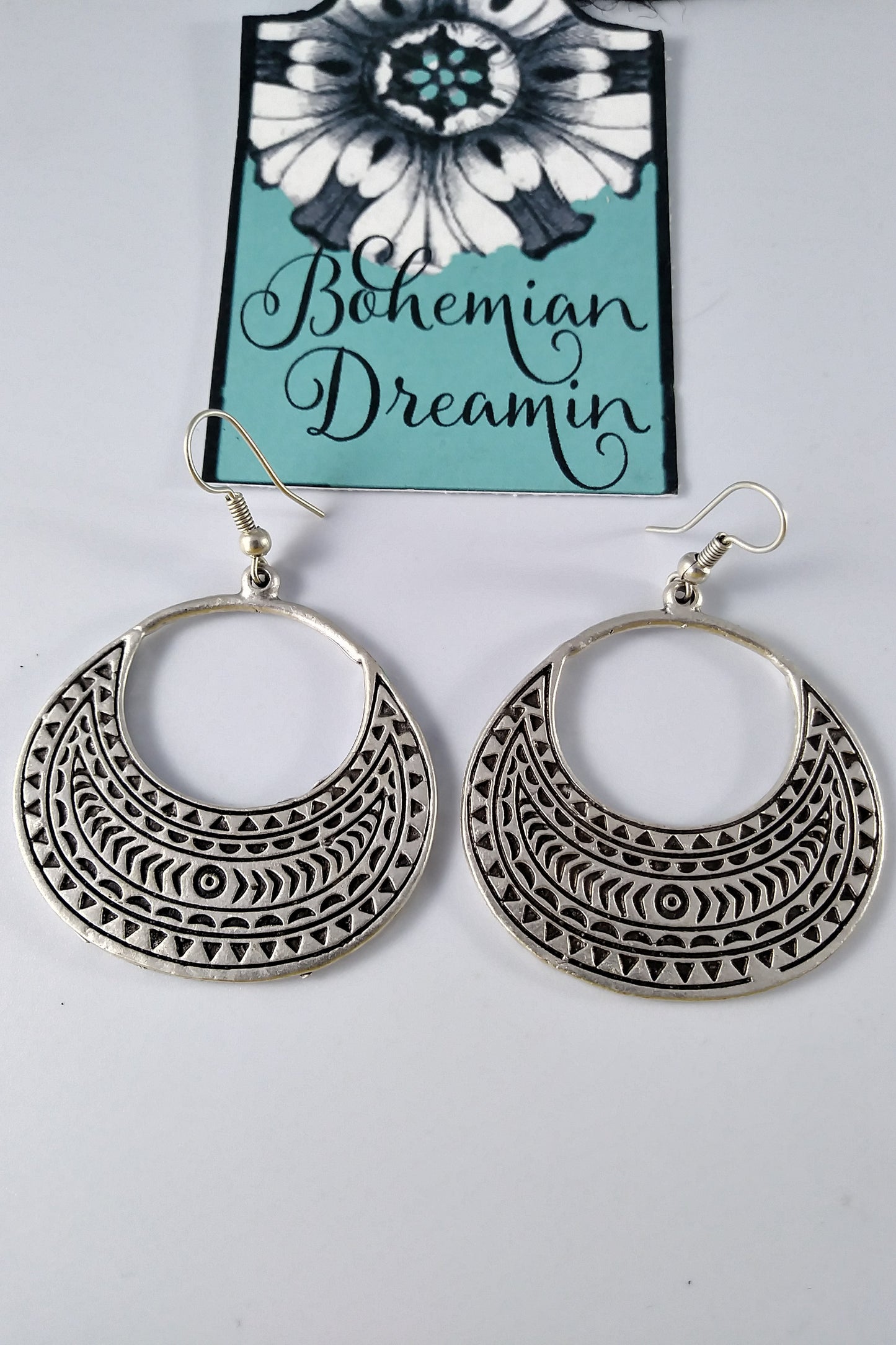 Boho silver earrings in bohemian jewelry