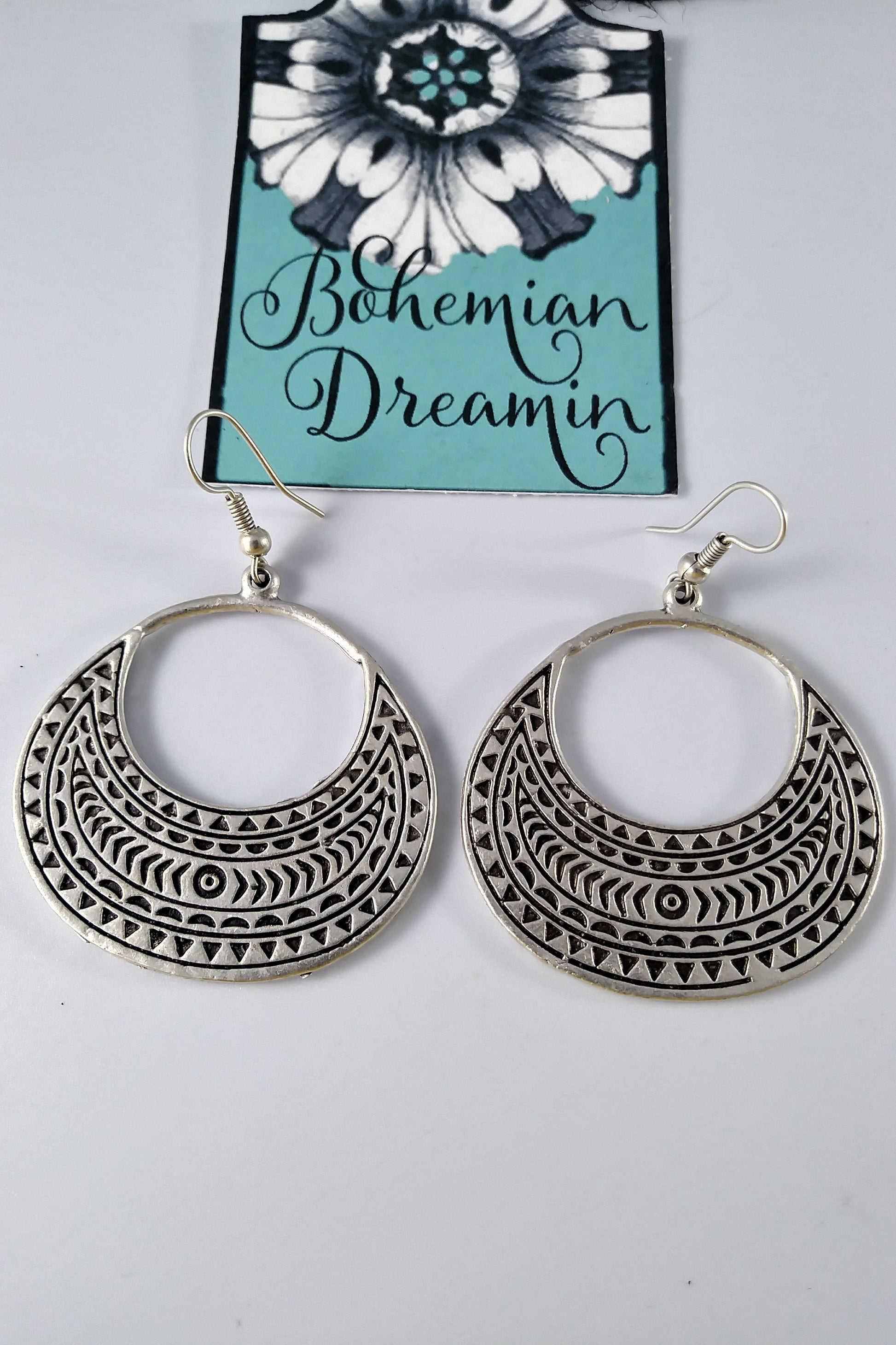 Boho silver earrings in bohemian jewelry