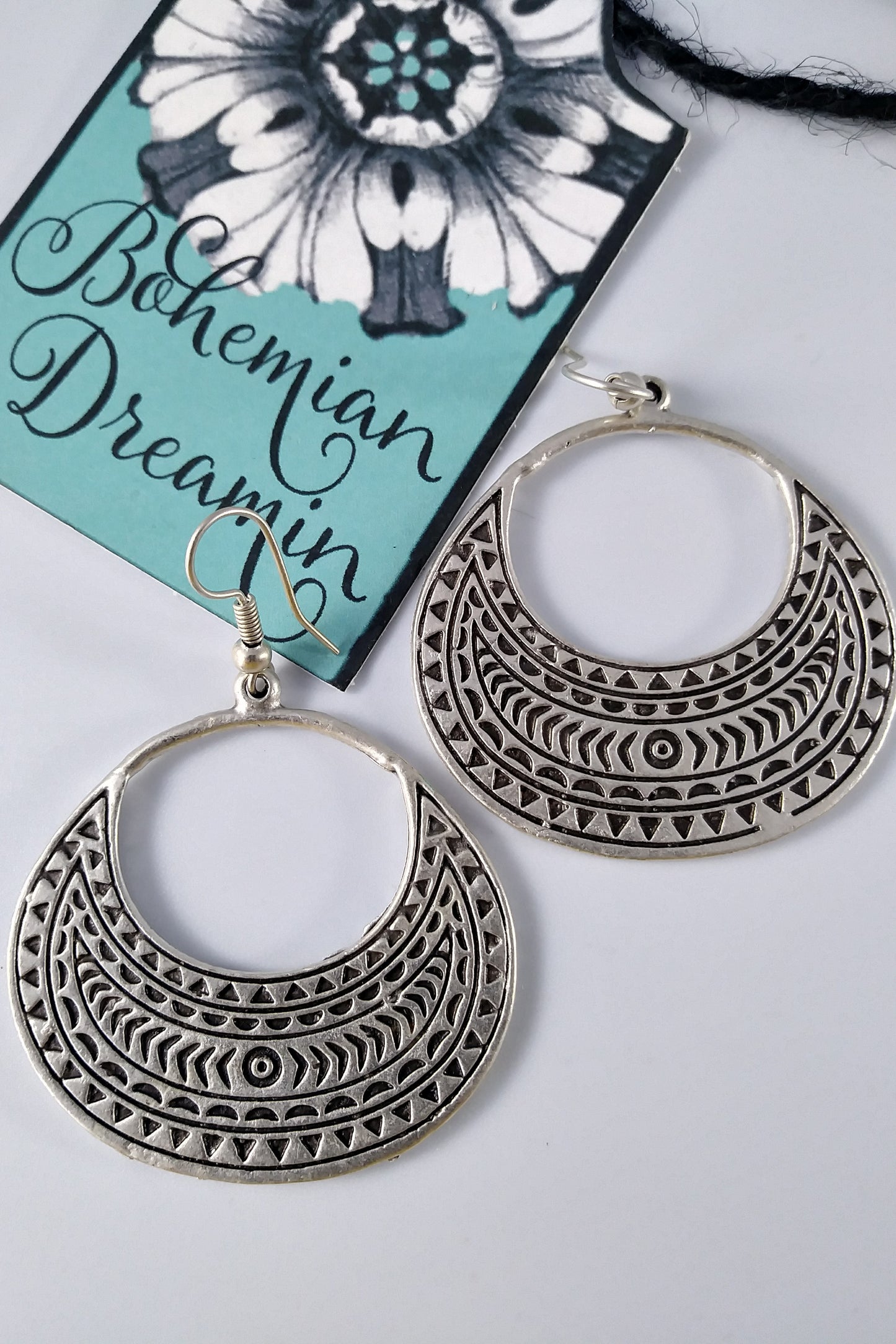 Boho silver earrings in bohemian jewelry