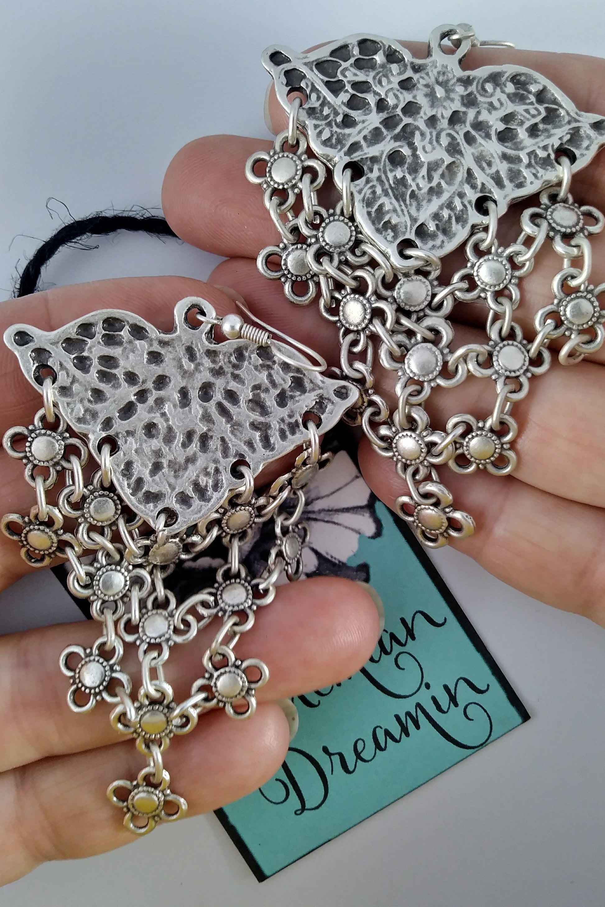 Boho silver earrings in bohemian jewelry