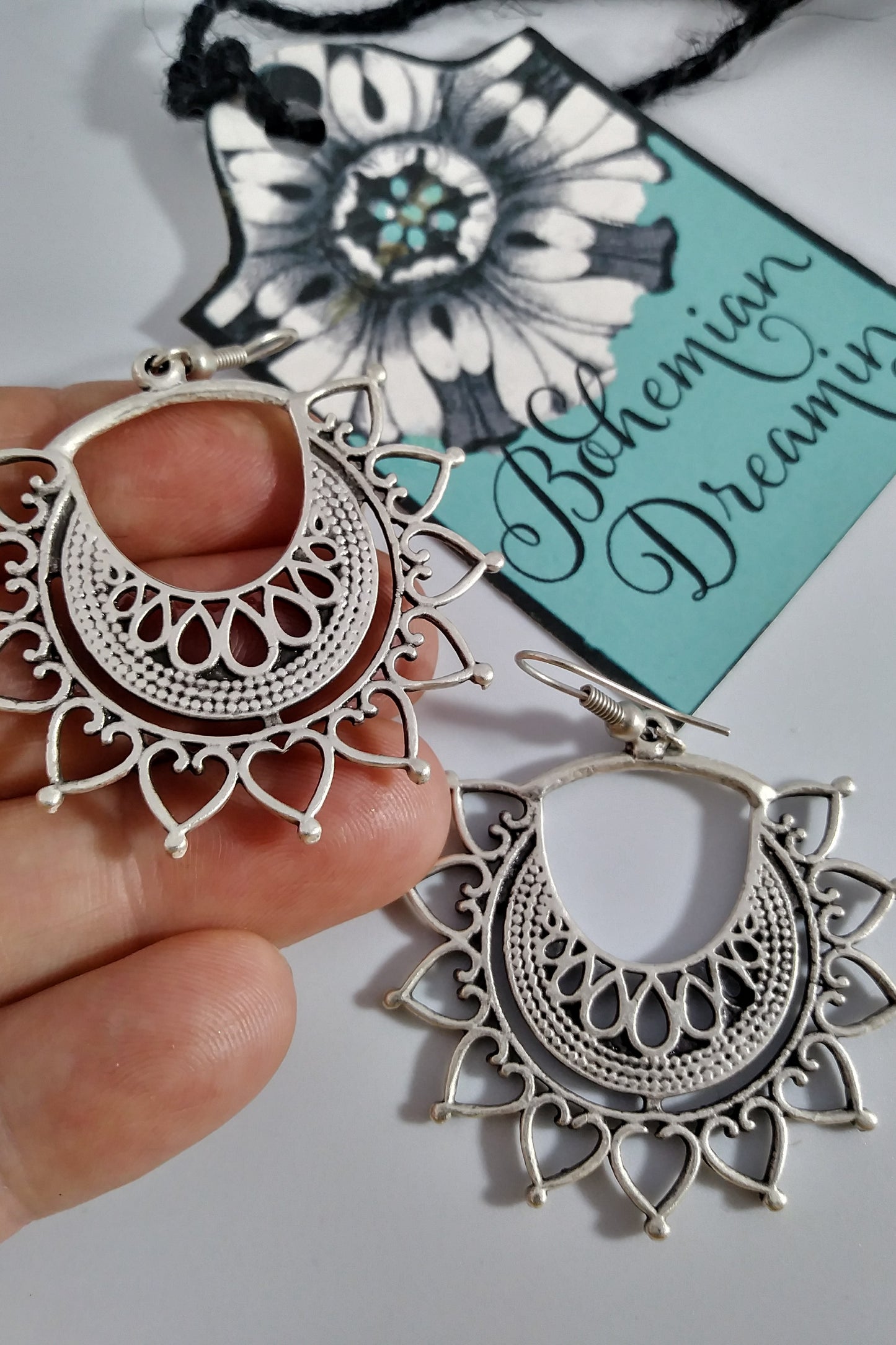Boho silver earrings im bohemian jewelry