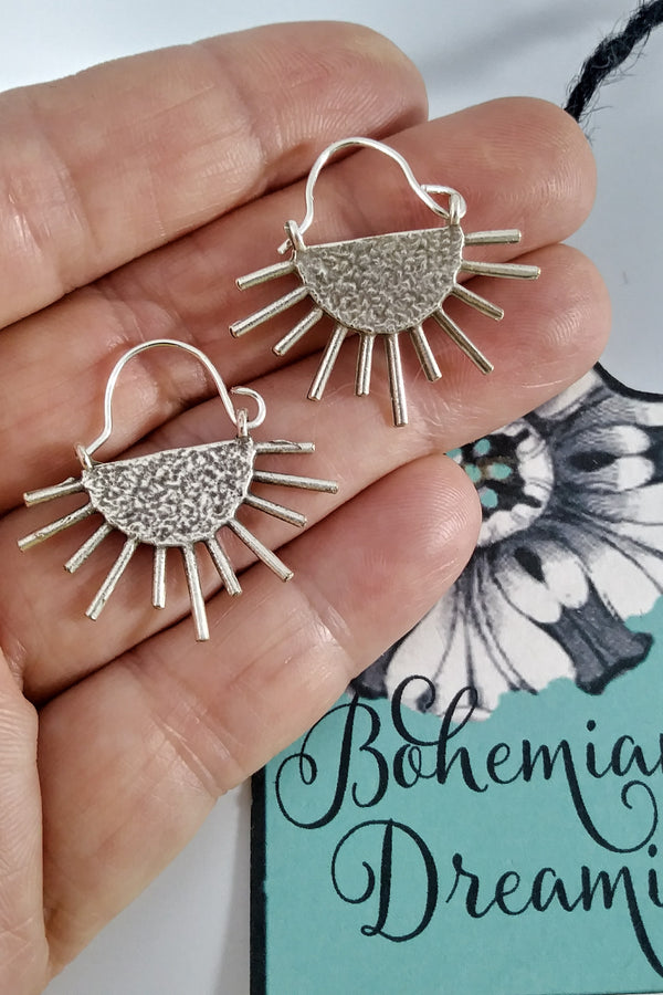 Boho silver moon phases earrings in bohemian jewelry