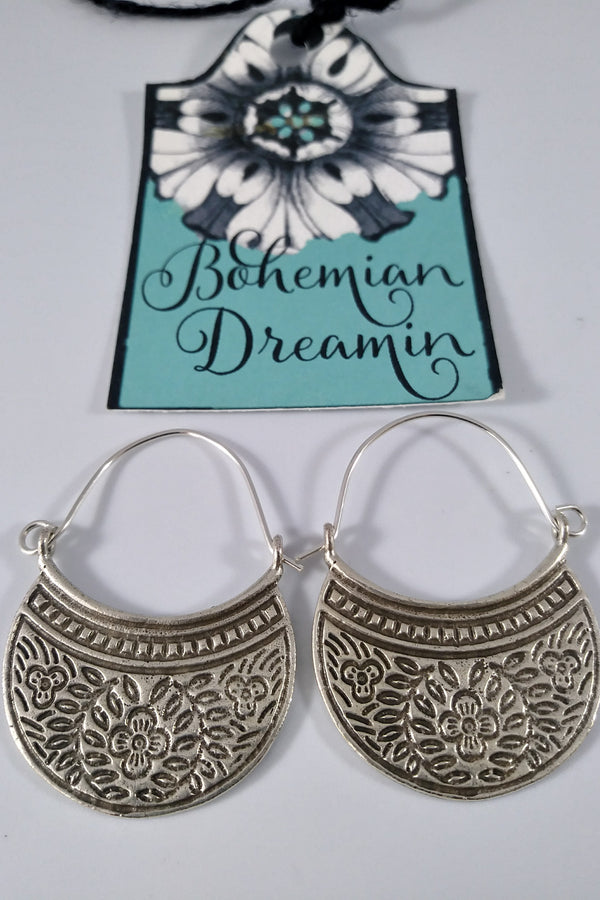 Boho silver earrings in bohemian jewelry