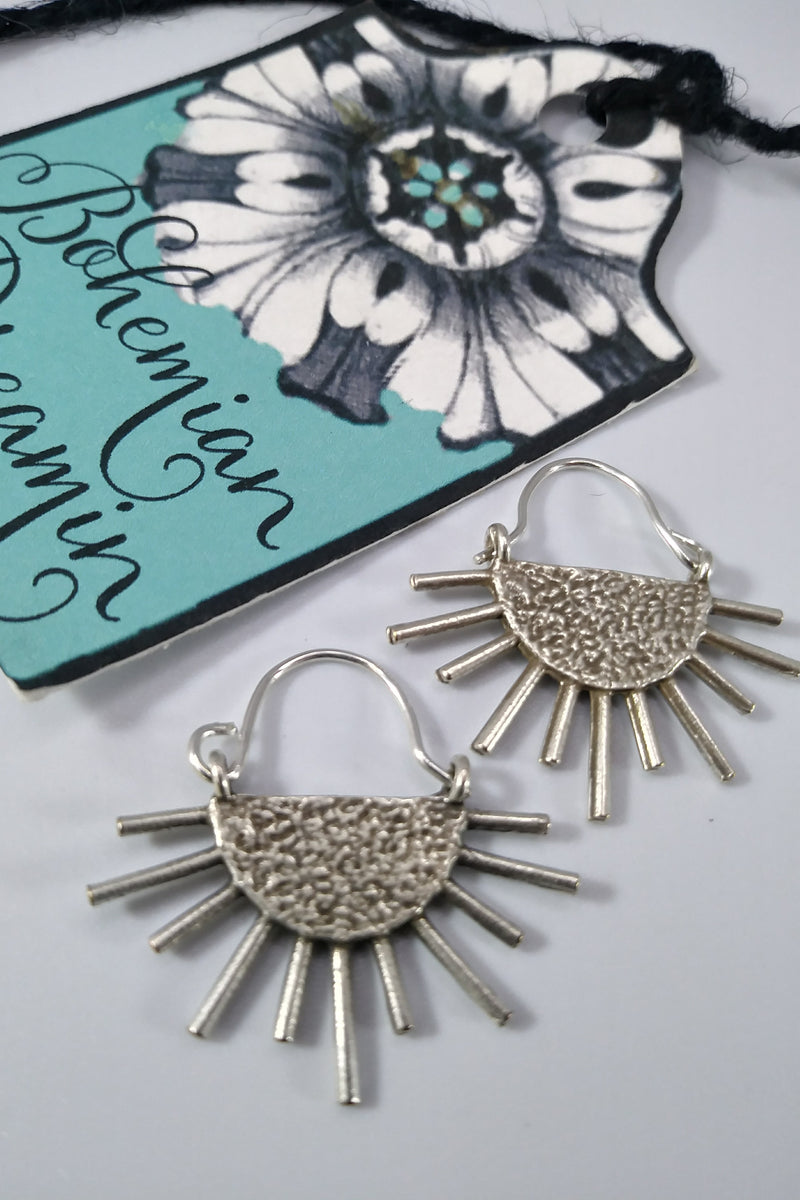 Boho silver moon phases earrings in bohemian jewelry