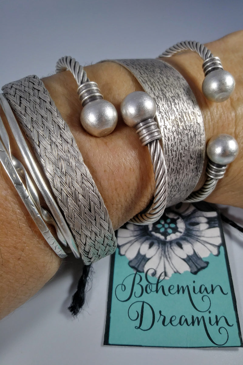 Boho silver bangle in bohemian jewelry