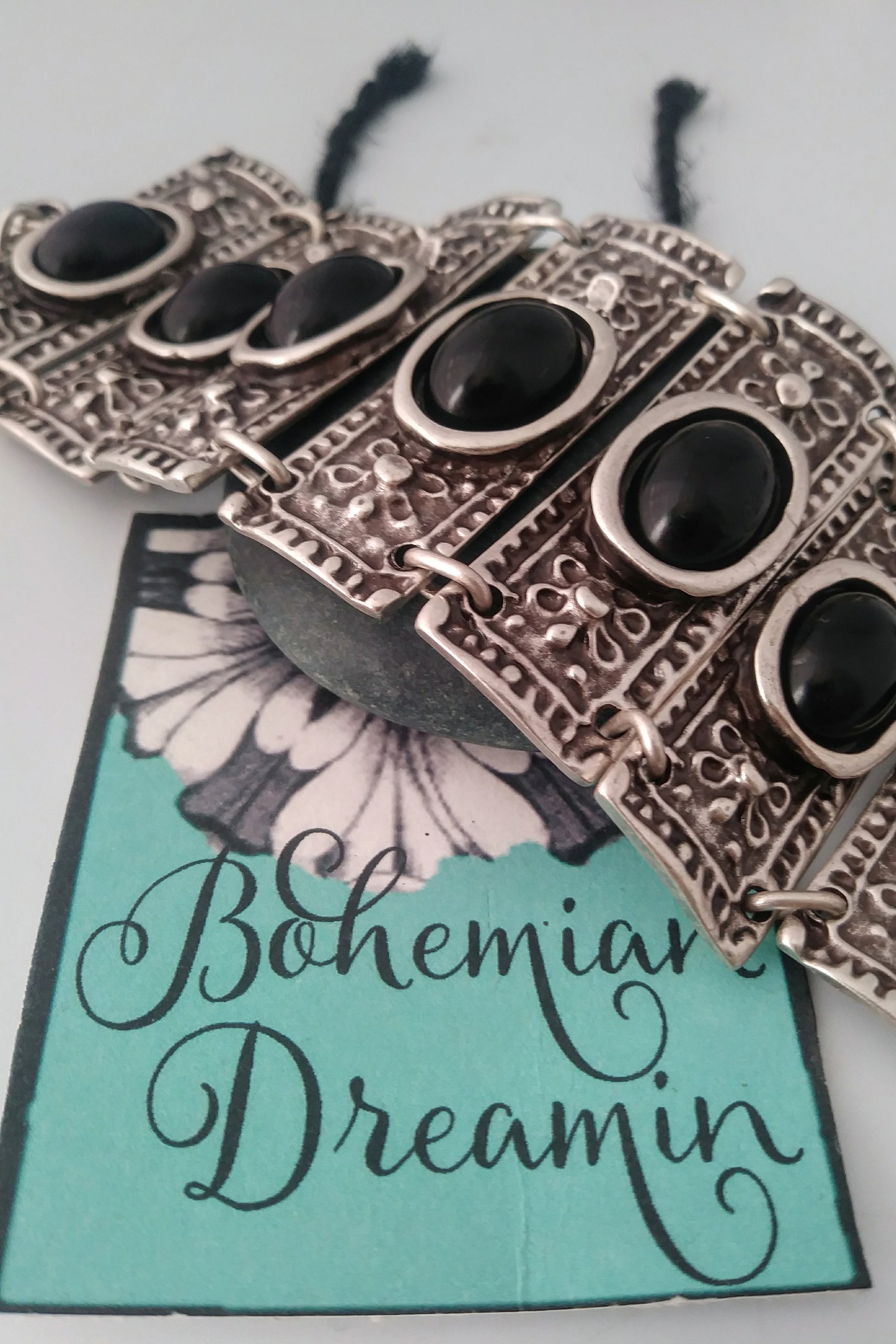 Silver bangle bracelet in bohemian jewelry