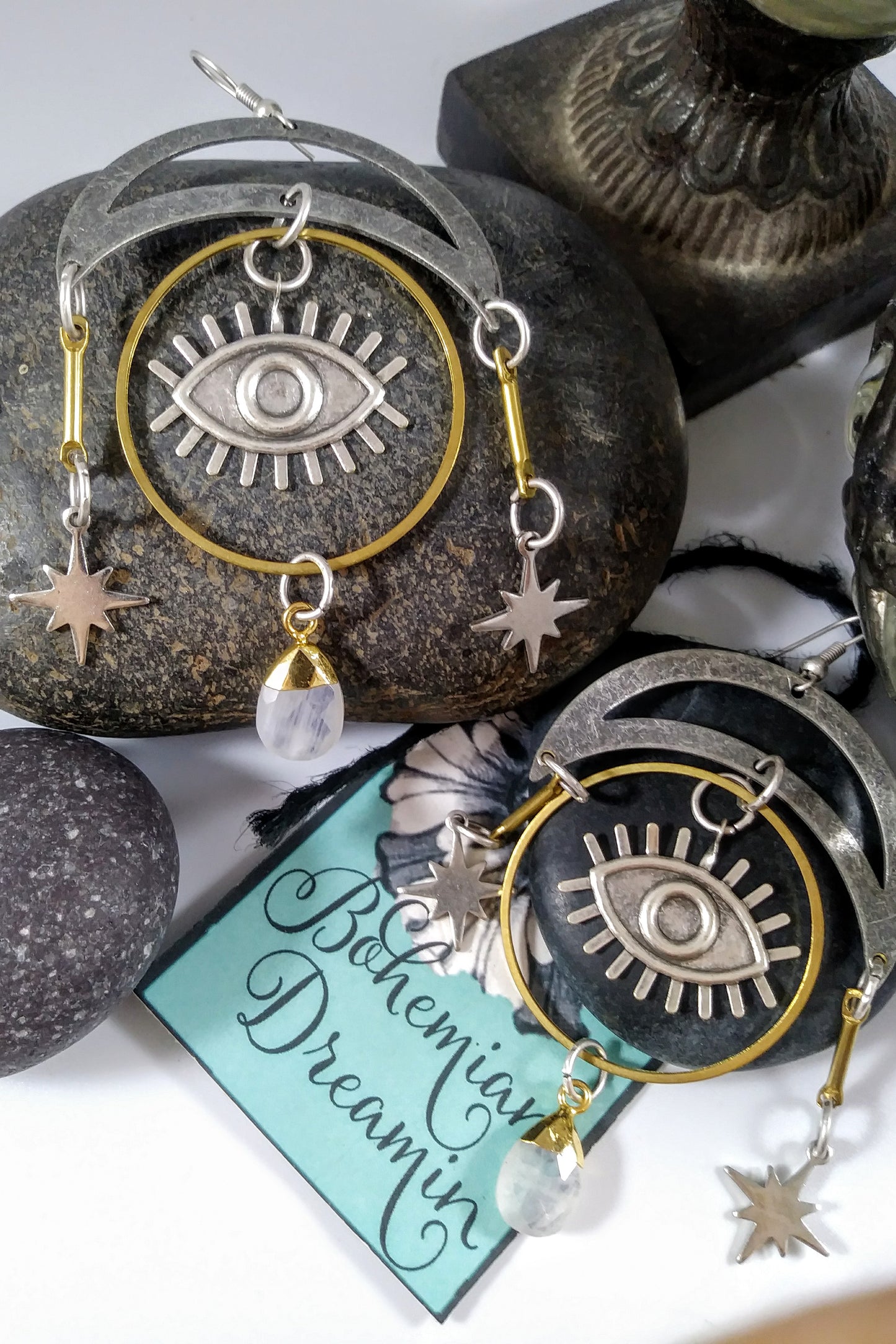Boho eye earrings in bohemian jewelry