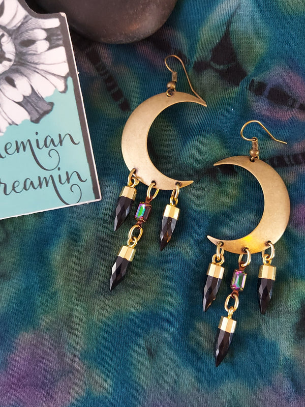 Crescent Moon with Onyx  Earrings