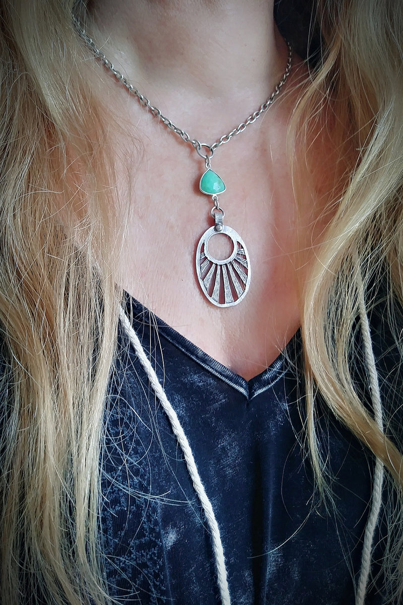 Boho sun chrysoprase necklace in bohemian jewelry