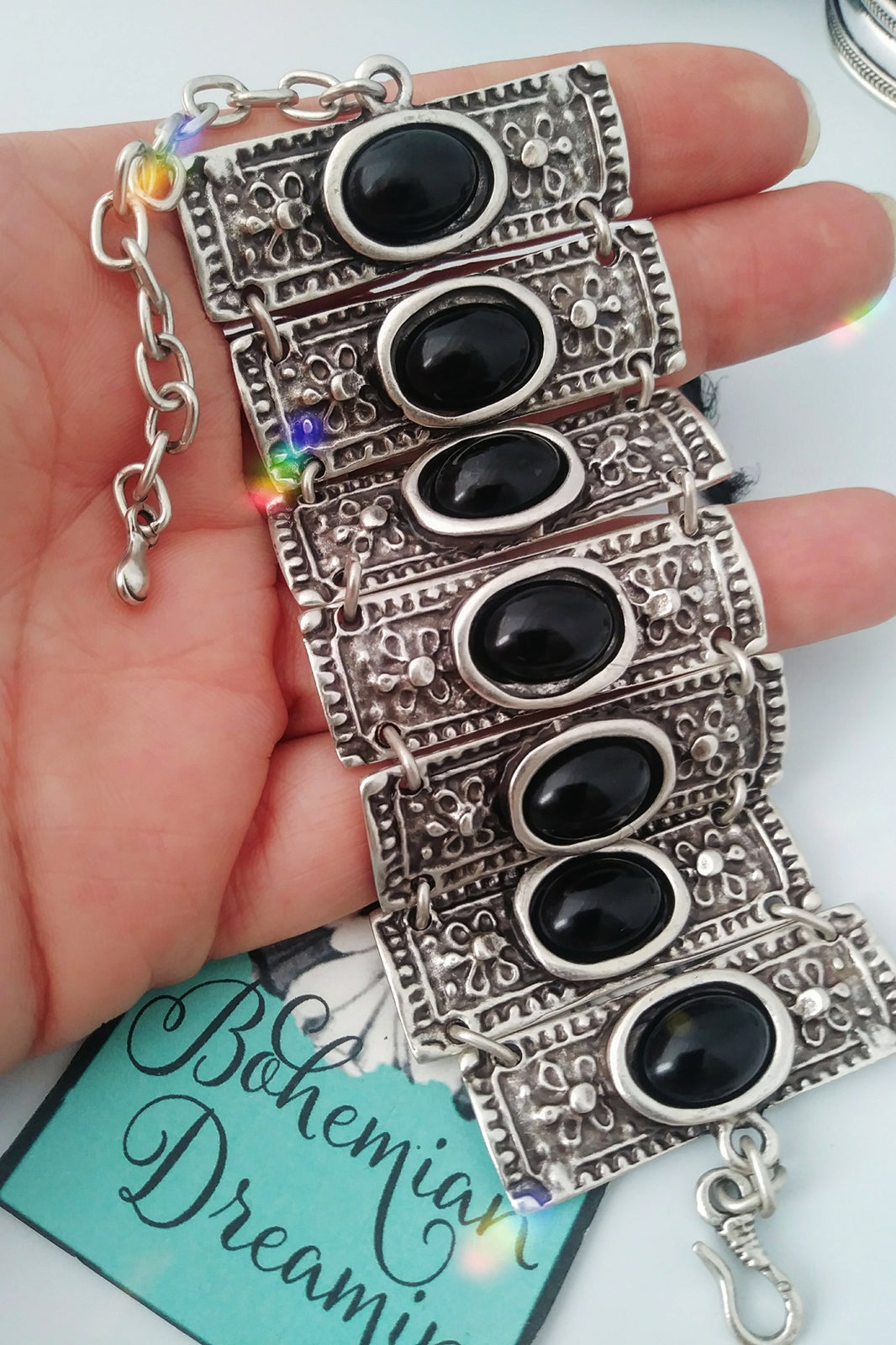 Silver bangle bracelet in bohemian jewelry