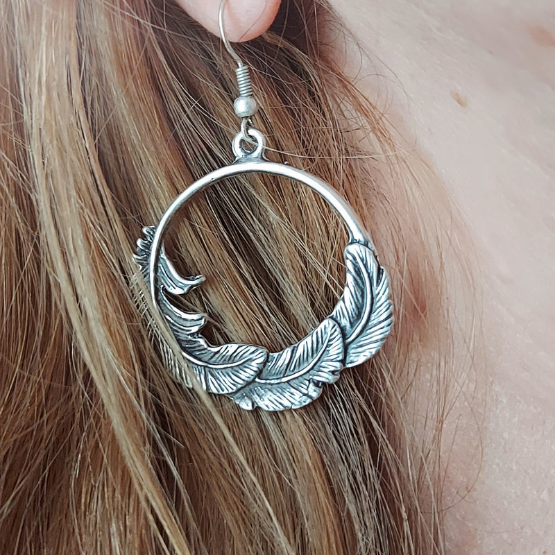 Feather Circle Earring