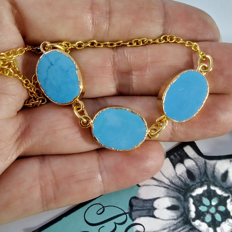 3 Turquoise Ovals Slice Necklace